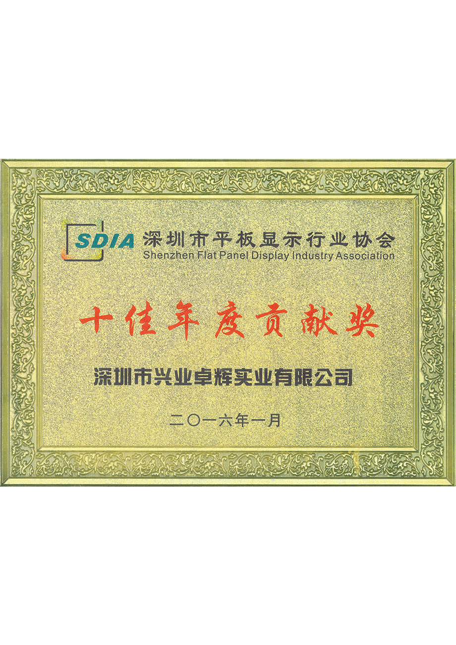 深圳市平板显示行业协会2016年十佳年度贡献奖